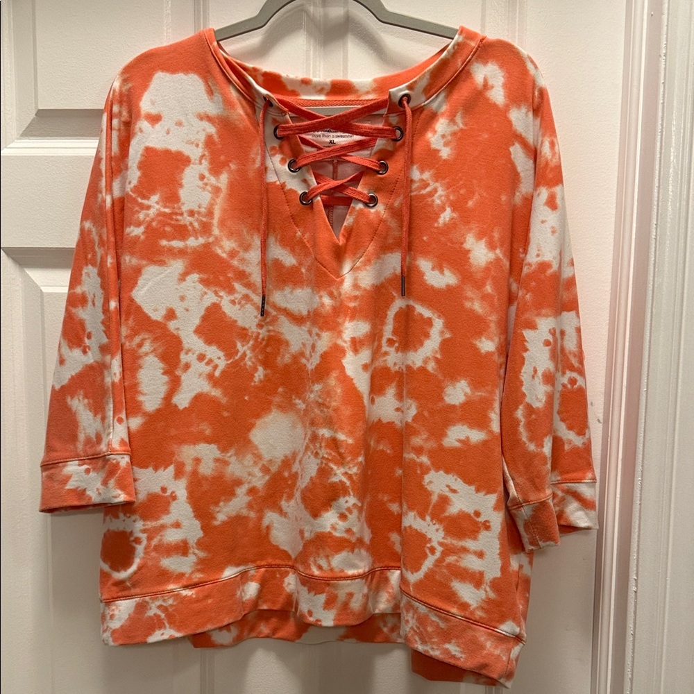 Orange Tie-Dye Lace-Up Women's Sweater